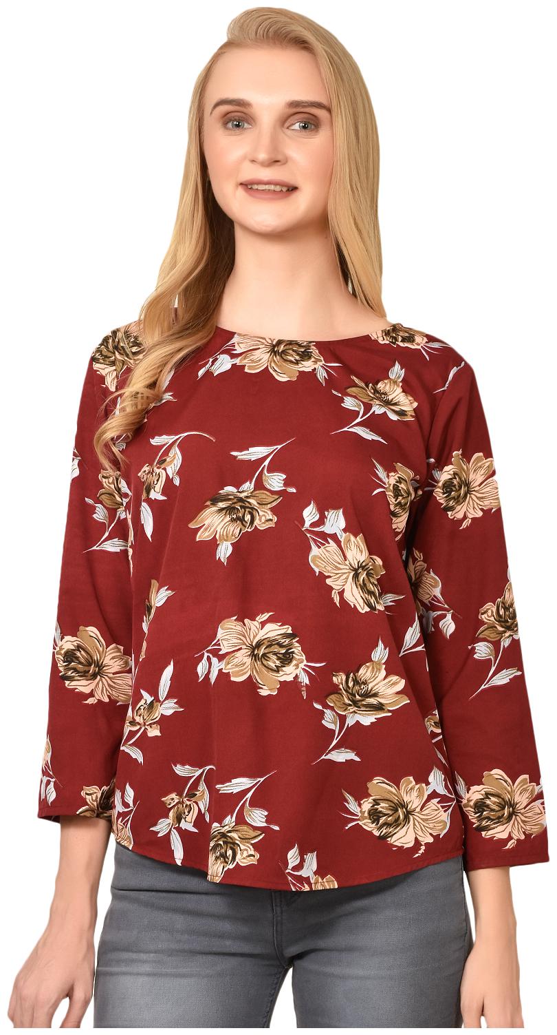 

Styllry Womens Casual Wear Designer Crepe Floral Multi Top