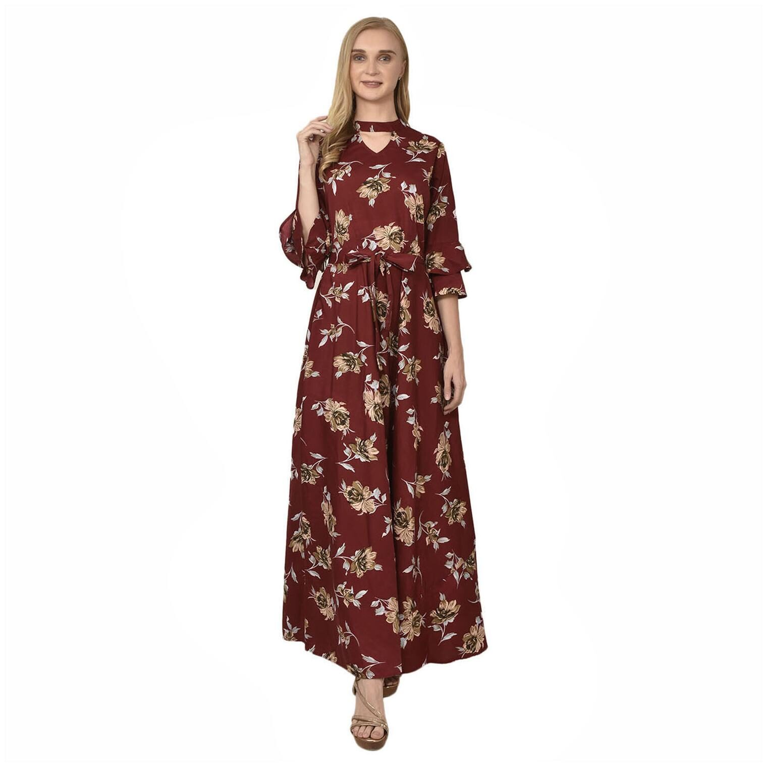 

Styllry Maroon Floral Maxi dress