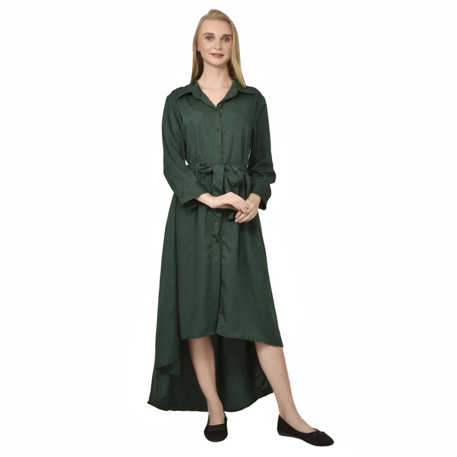 

Styllry Green Solid Shirt dress