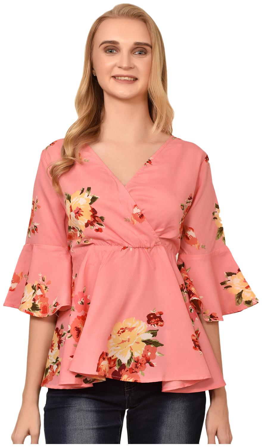 

Styllry Women Crepe Floral Peach Top