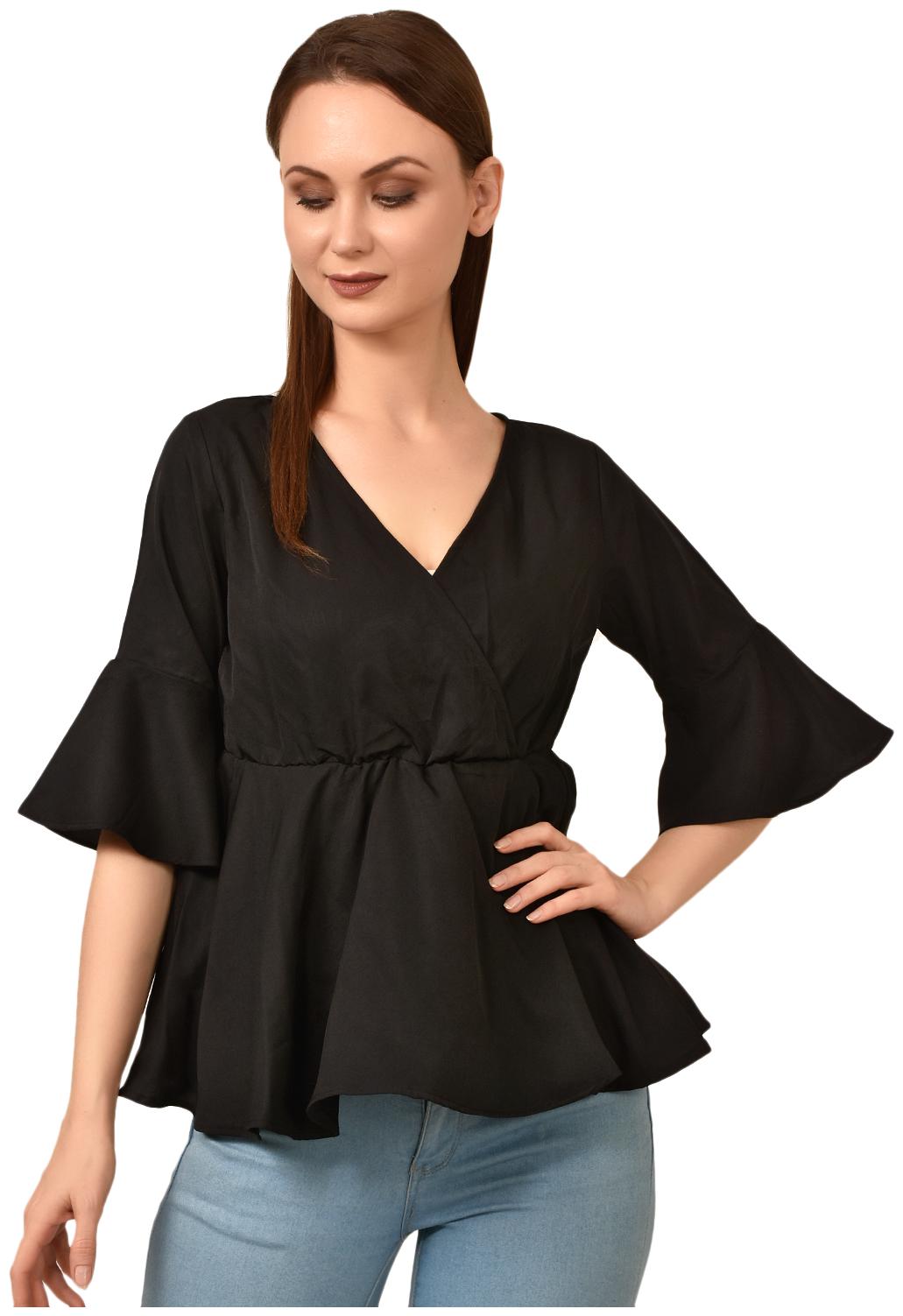 

Styllry Womens Crepe Casual Wear Designer Tops (Black)