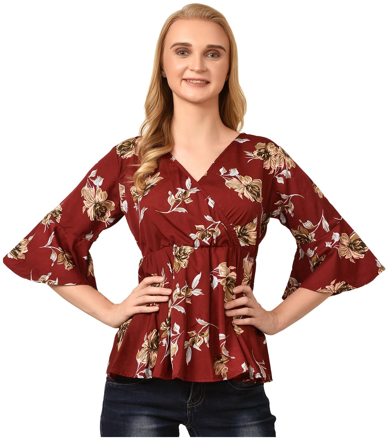 

Styllry Women Crepe Floral Maroon Top