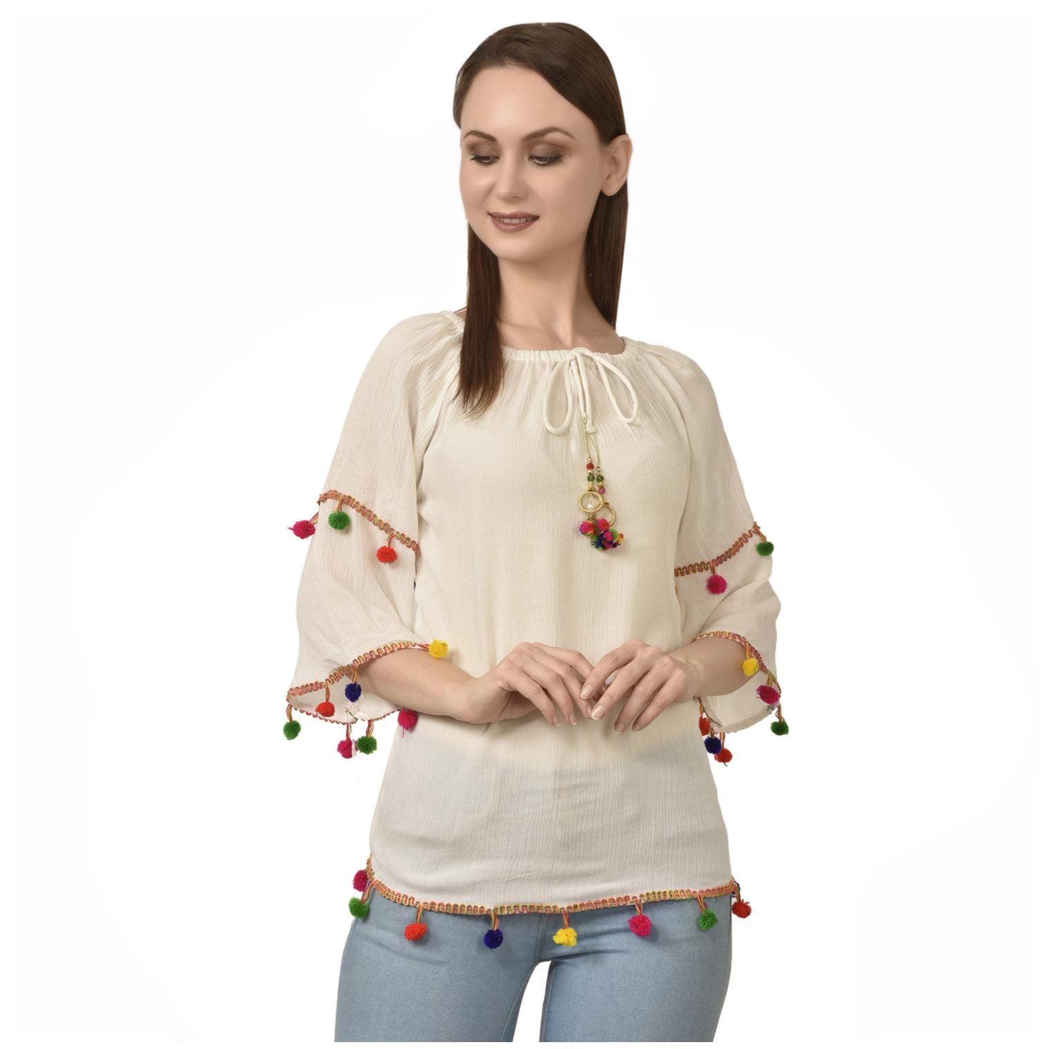

Styllry Women Crepe Solid White Top