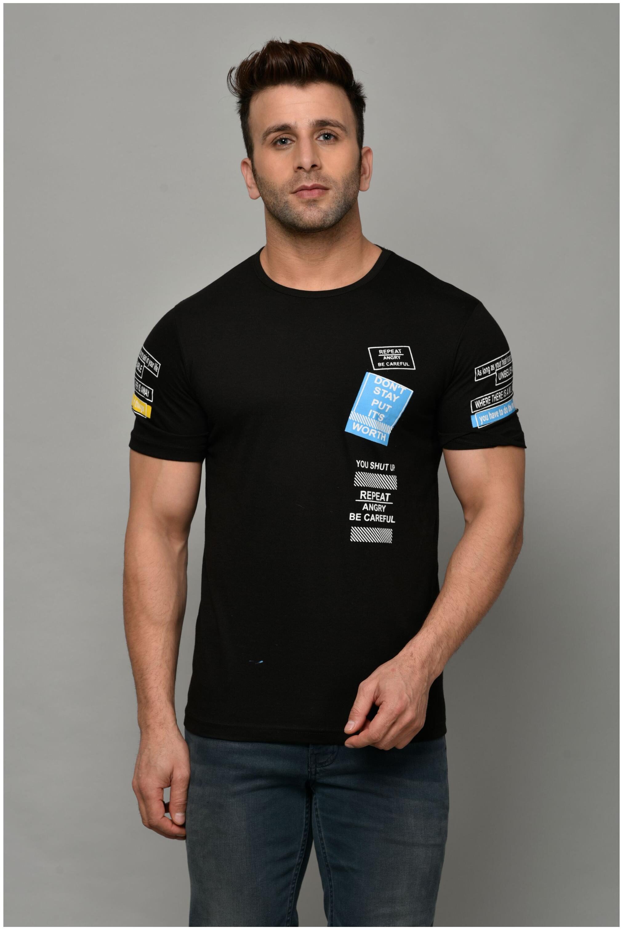 

Stylogue Men Black Regular fit Cotton Blend Round neck T-Shirt - Pack Of 1