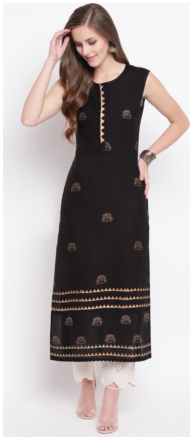 

Stylum Women Black Ethnic Motifs Straight Kurta