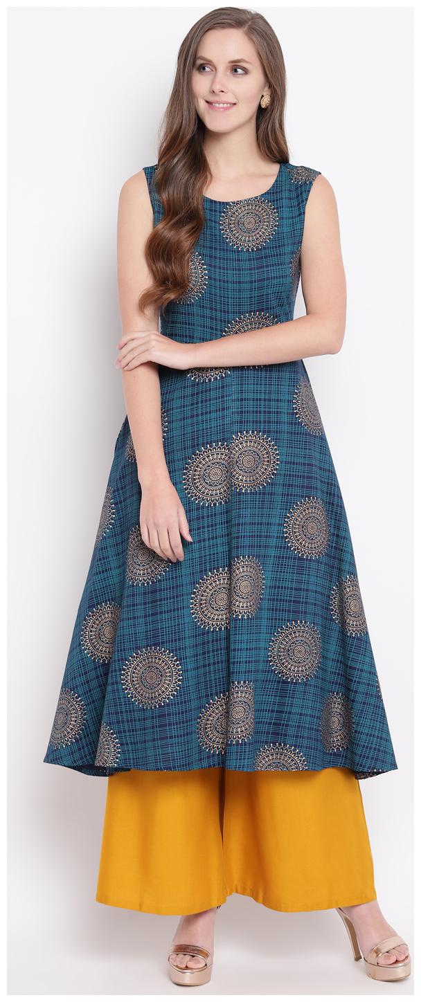 

Stylum Blue Print Rayon Sleeveless Kurta