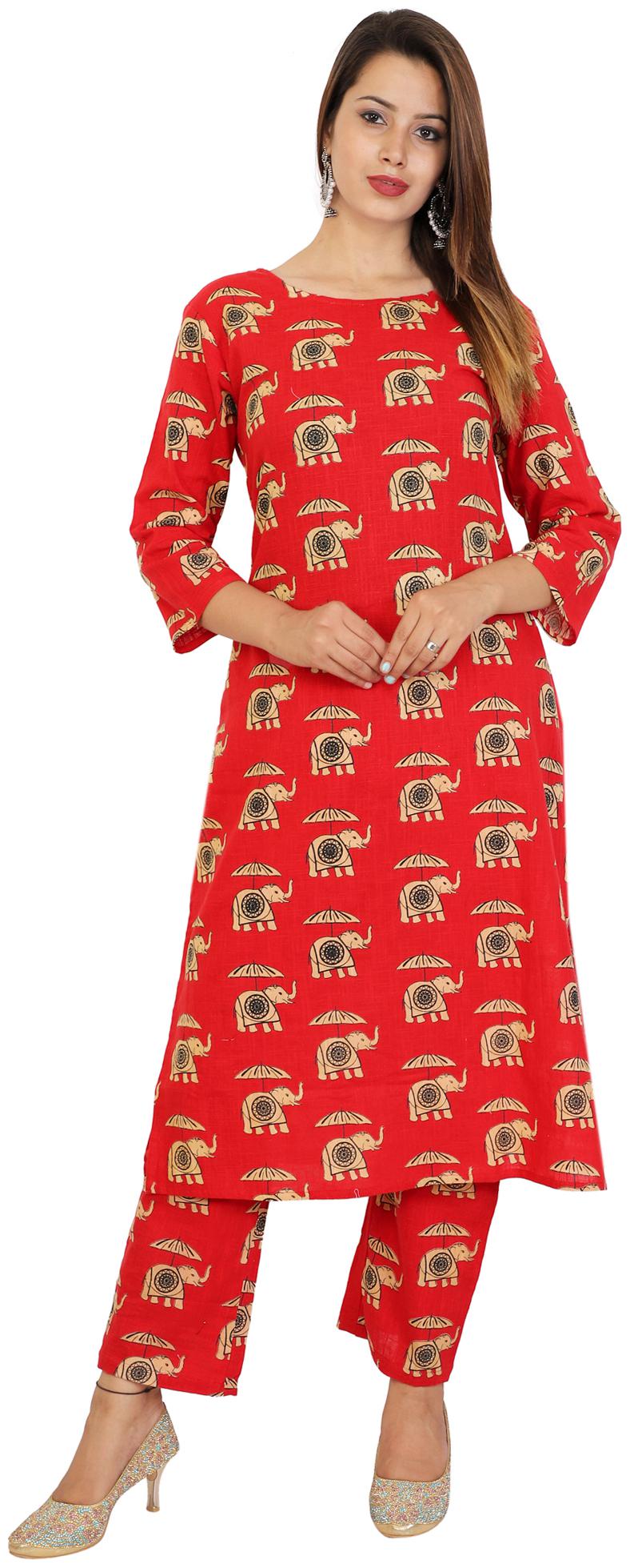 

Stylum Casual Cotton Slub Animal Print Straight Kurta Pant Set