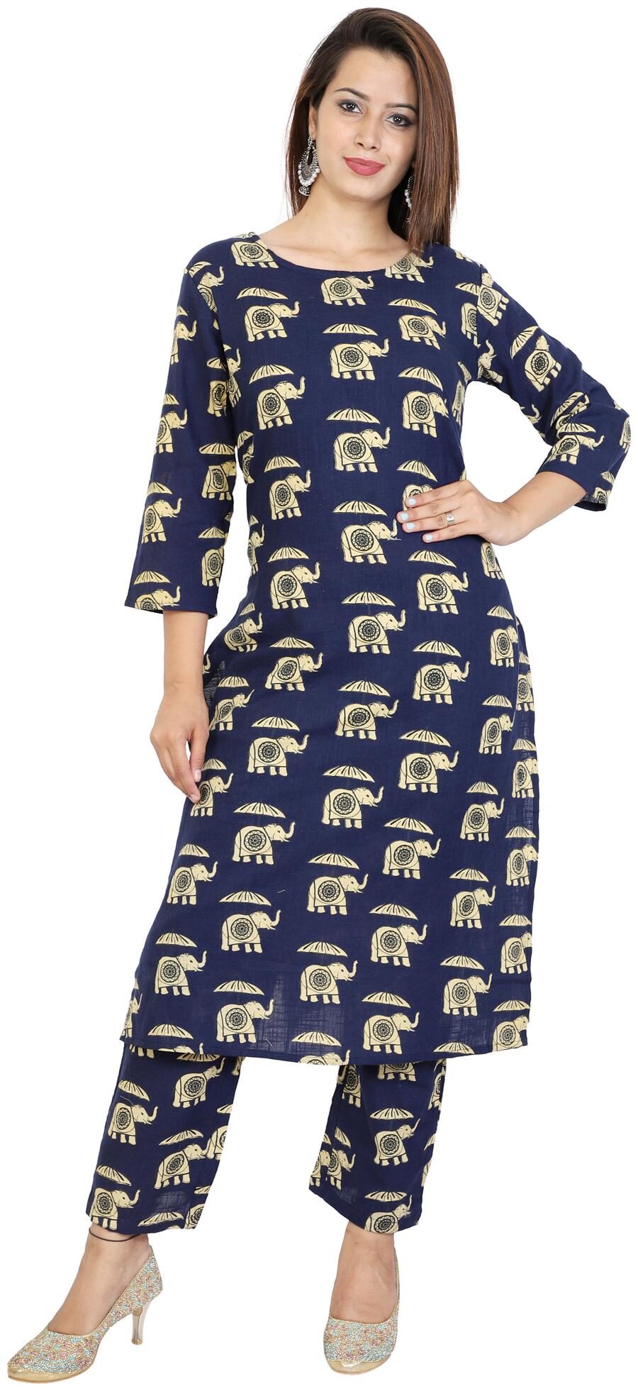 

Stylum Casual Cotton Slub Animal Print Straight Kurta Pant Set