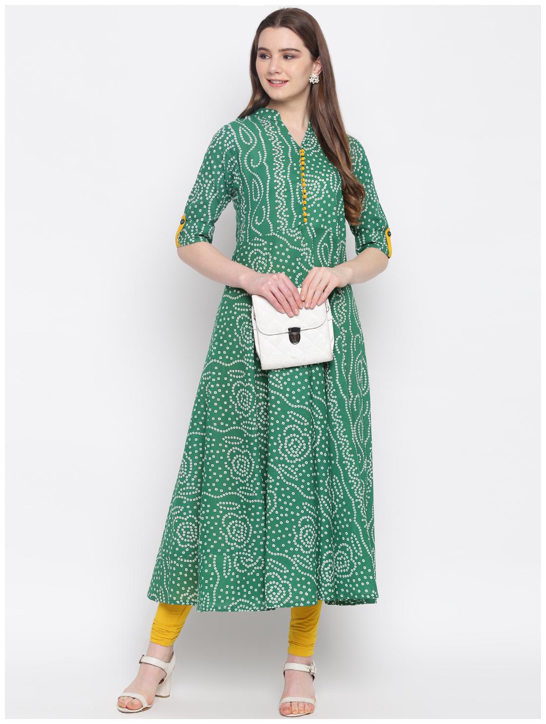 

Stylum Women Green Bandhani Fit and Flare Kurti