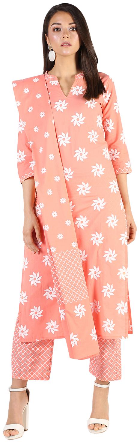 

Stylum Cotton Geometric Peach Suit Set