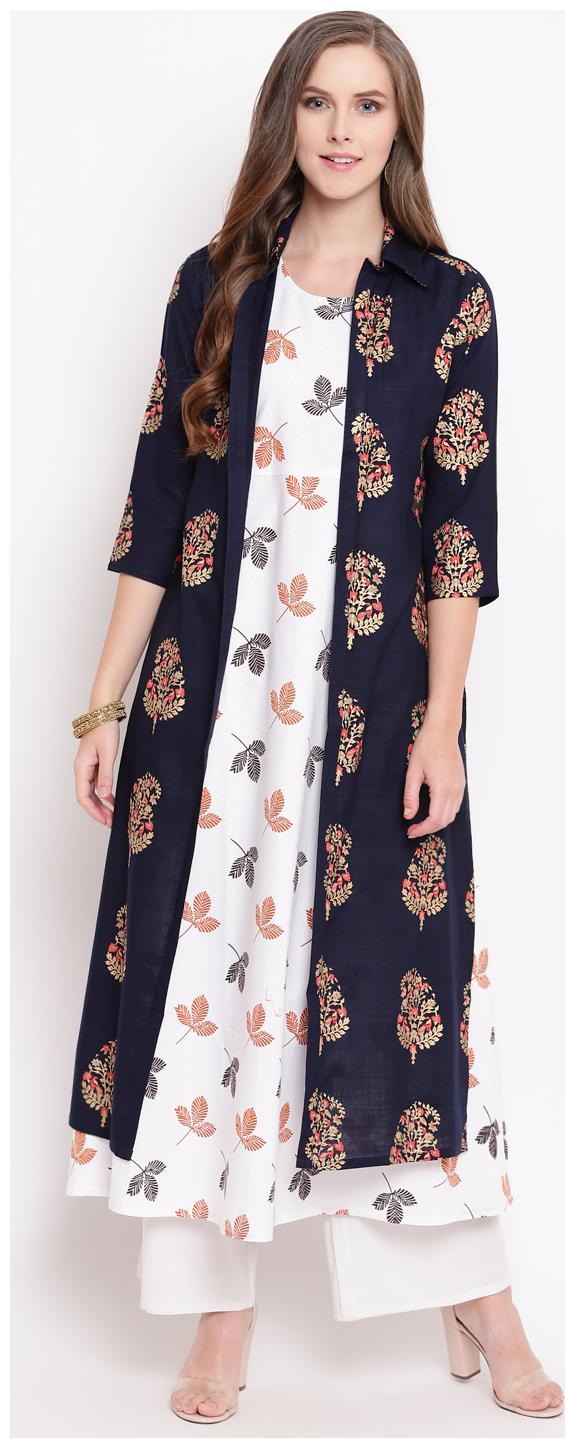 

Stylum Cotton Floral Jacket Kurta Set Blue