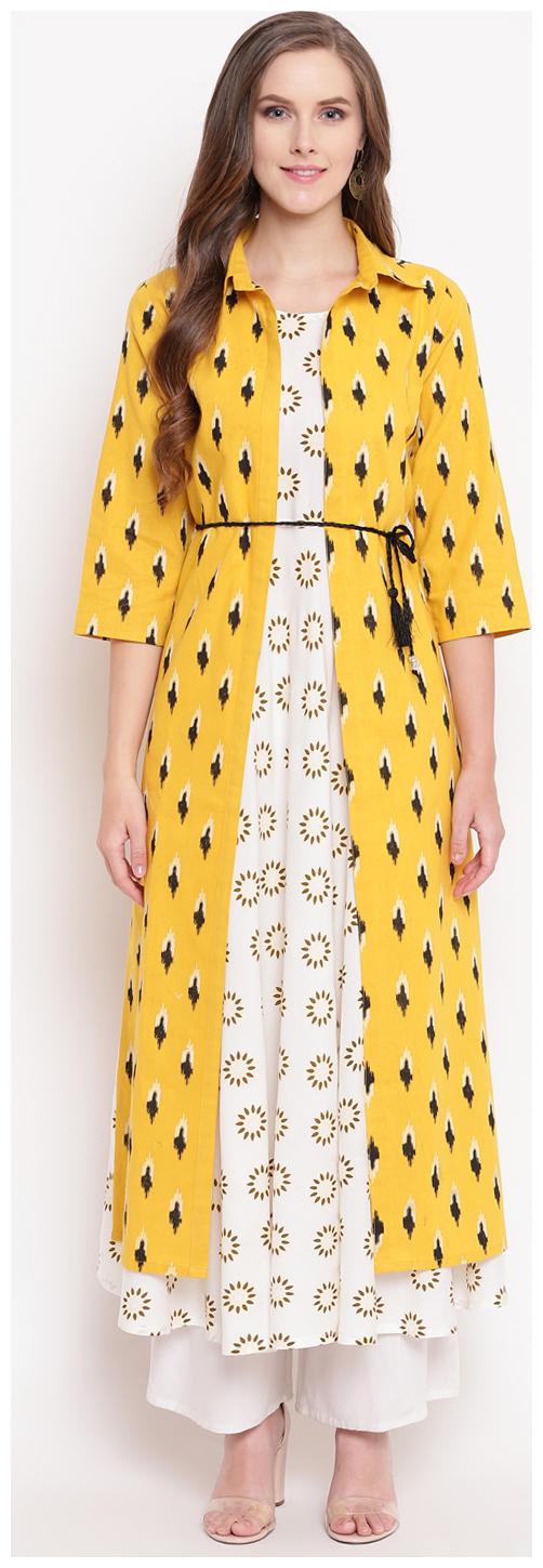 

Stylum Cotton Printed Jacket Kurta Set Yellow
