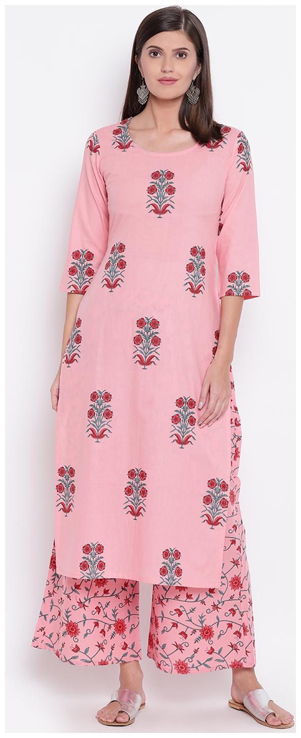 

Stylum Women Pink Floral Straight Kurta With Palazzo