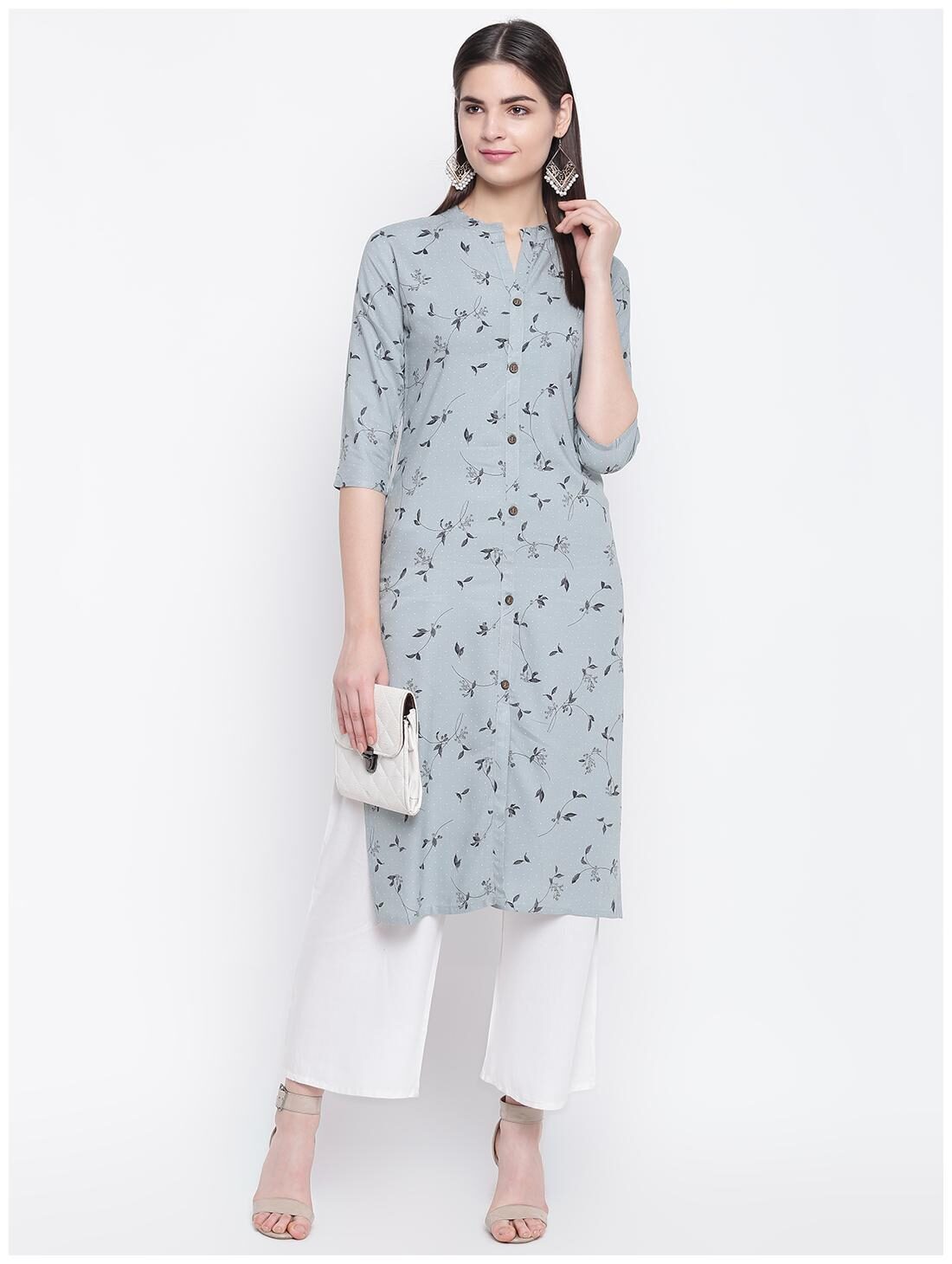 

Stylum Women Grey Floral Straight Kurta