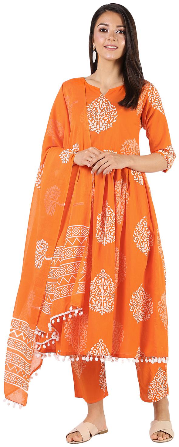 

Stylum Cotton Floral Orange Suit Set