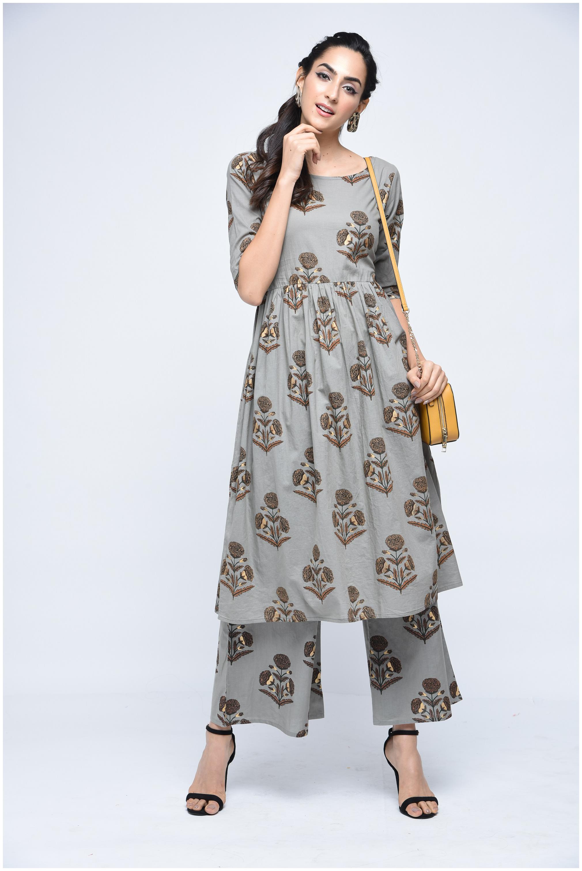 

Stylum Cotton Casual Floral Printed Flared Kurta Palazzo set