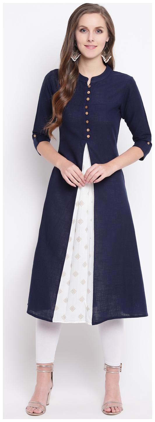 

Stylum Navy Blue Print Cotton Slub A-Line Kurta