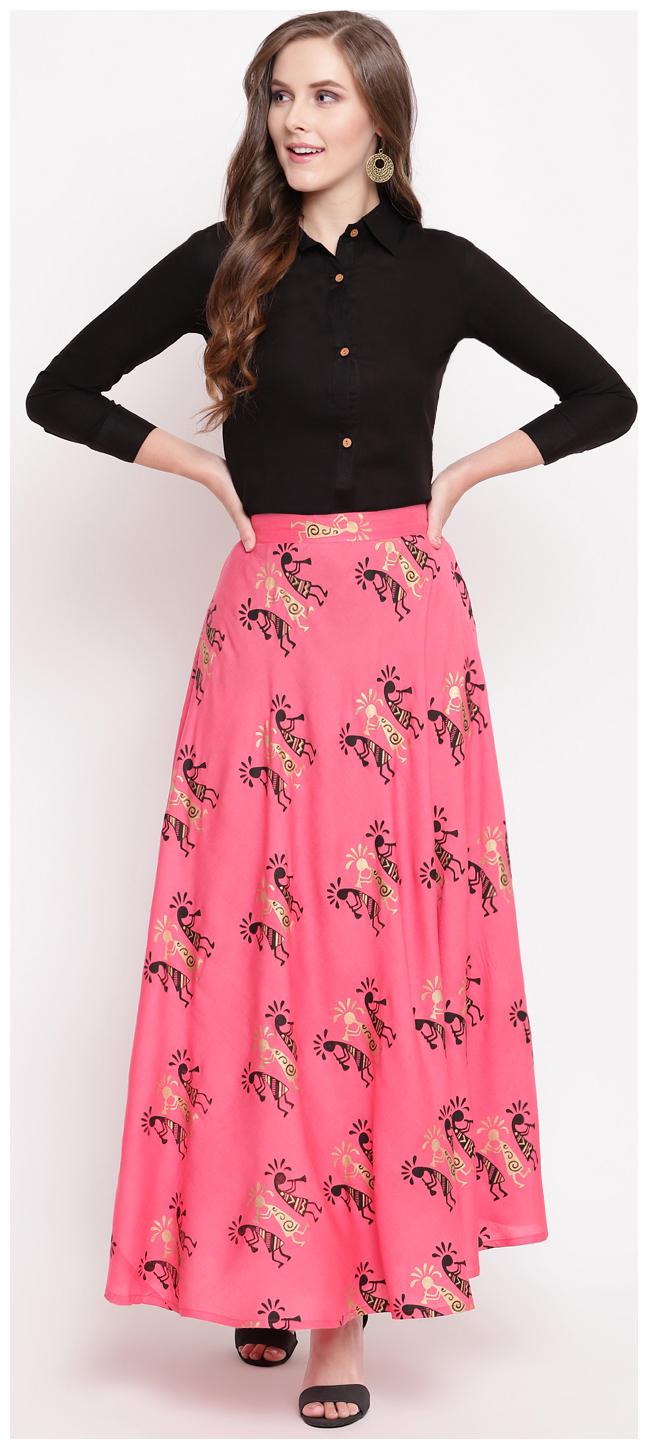 

Stylum Rayon Solid Kurta With Skirt Black