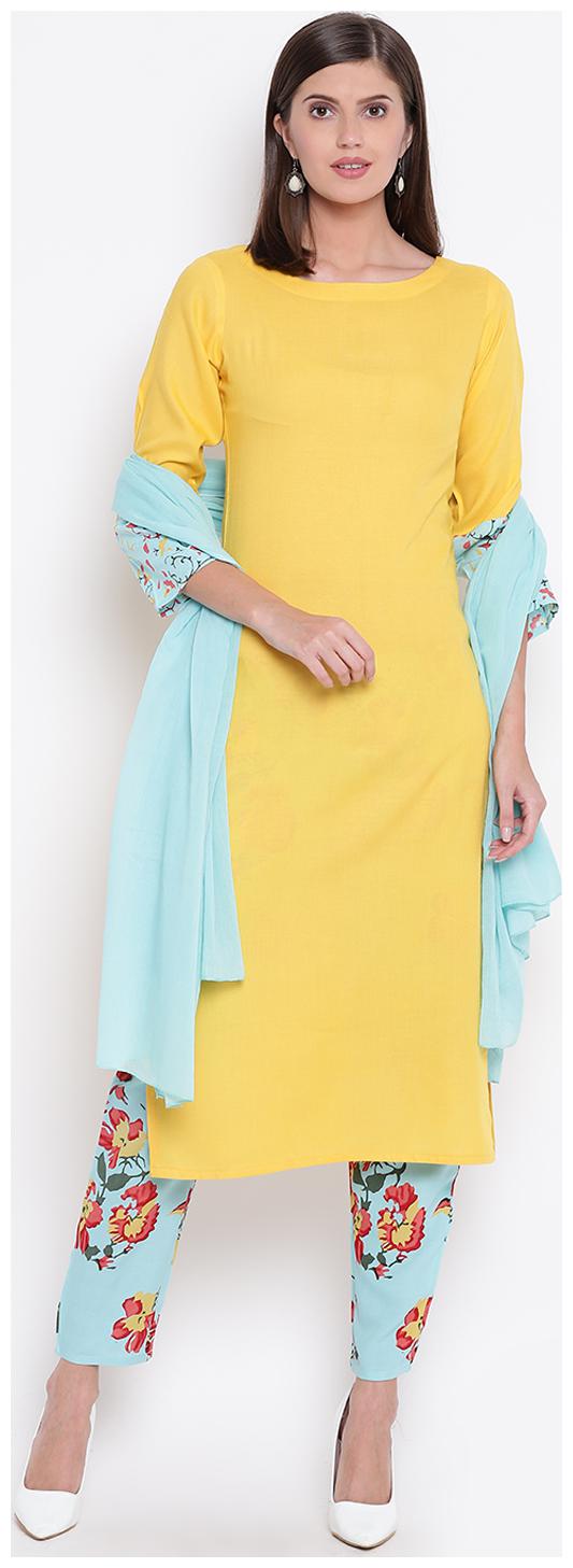

Stylum Rayon Solid Yellow Suit Set