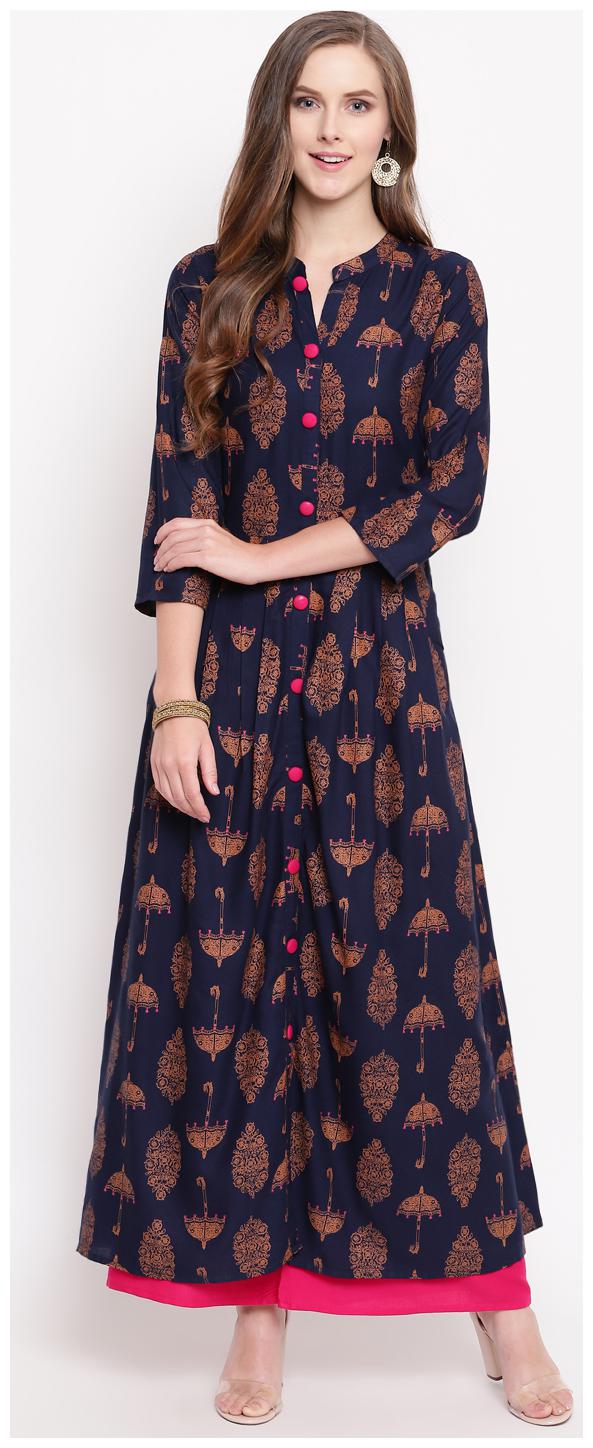 

Stylum Rayon Printed Kurta With Palazzo Blue