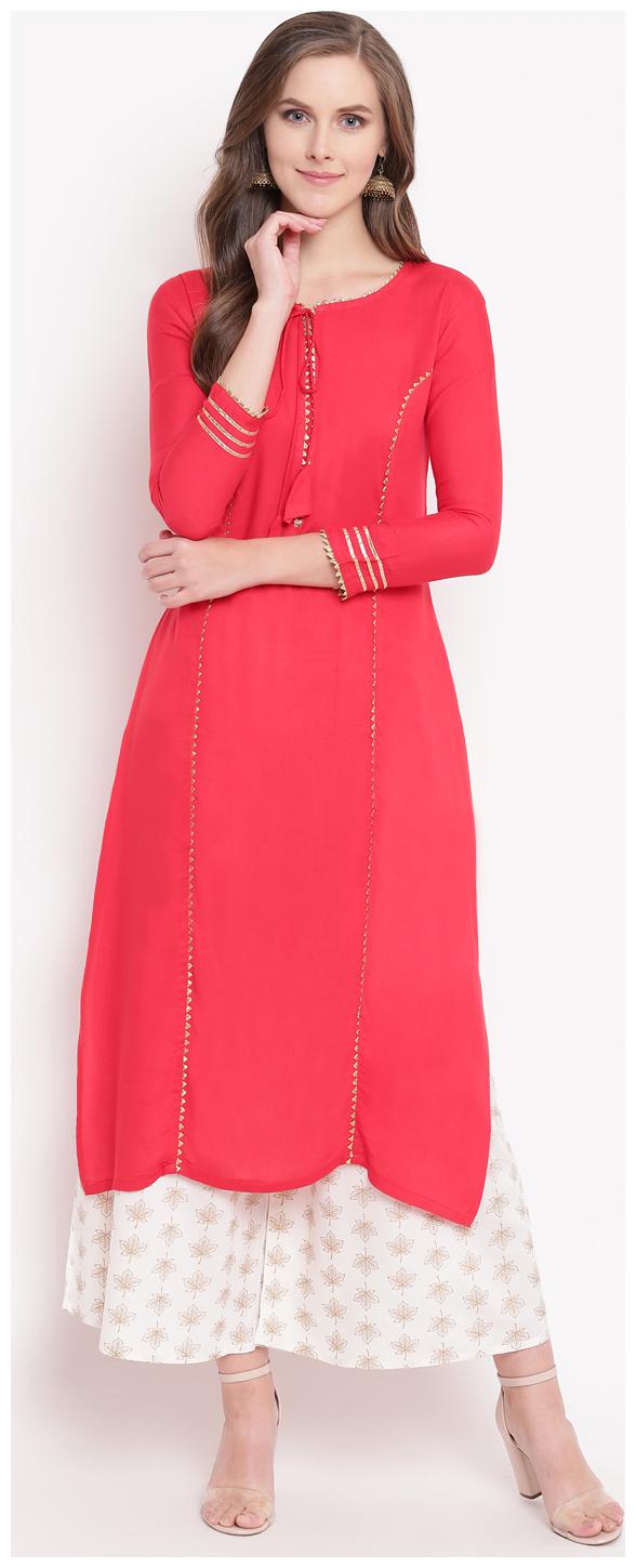

Stylum Women Pink Solid Straight Kurta With Palazzo