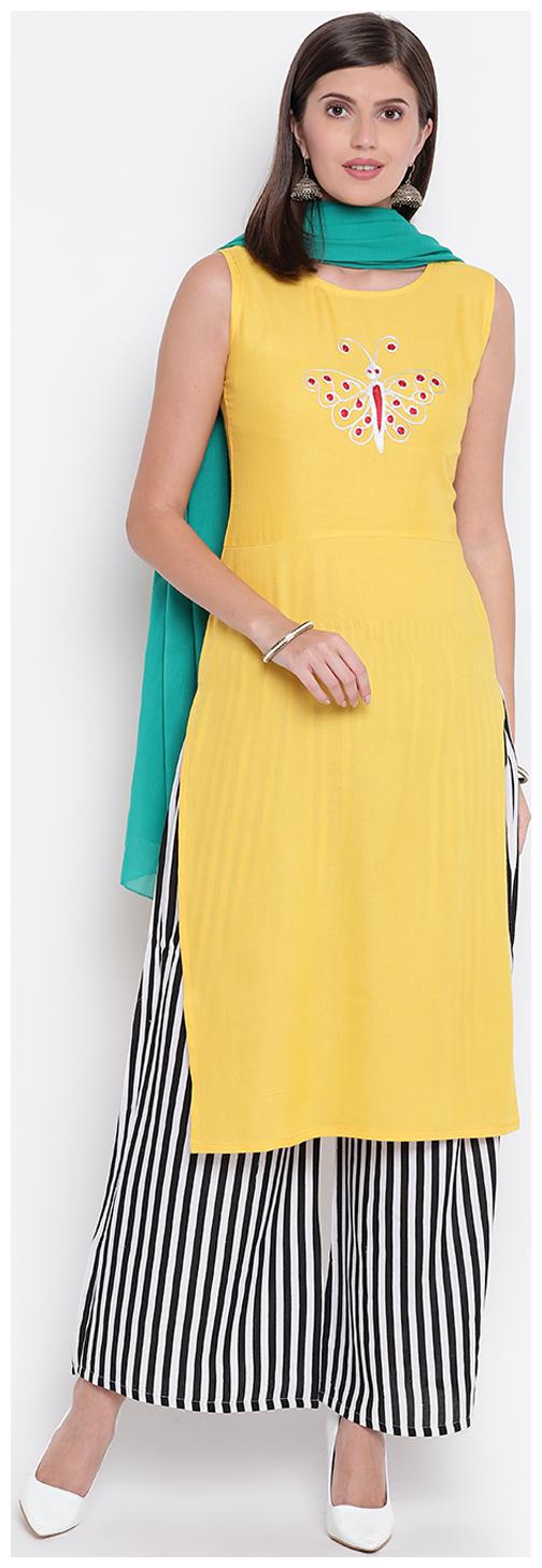 

Stylum Rayon Embroidery Yellow Suit Set