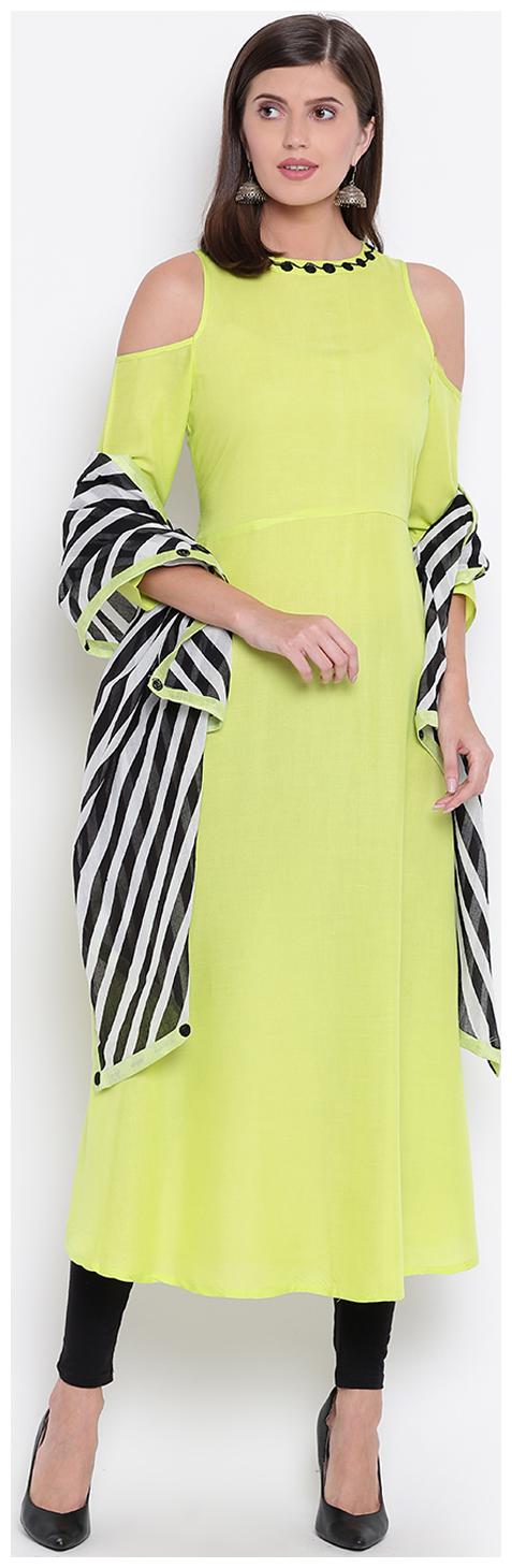

Stylum Rayon Solid Green Kurta Dupatta Set