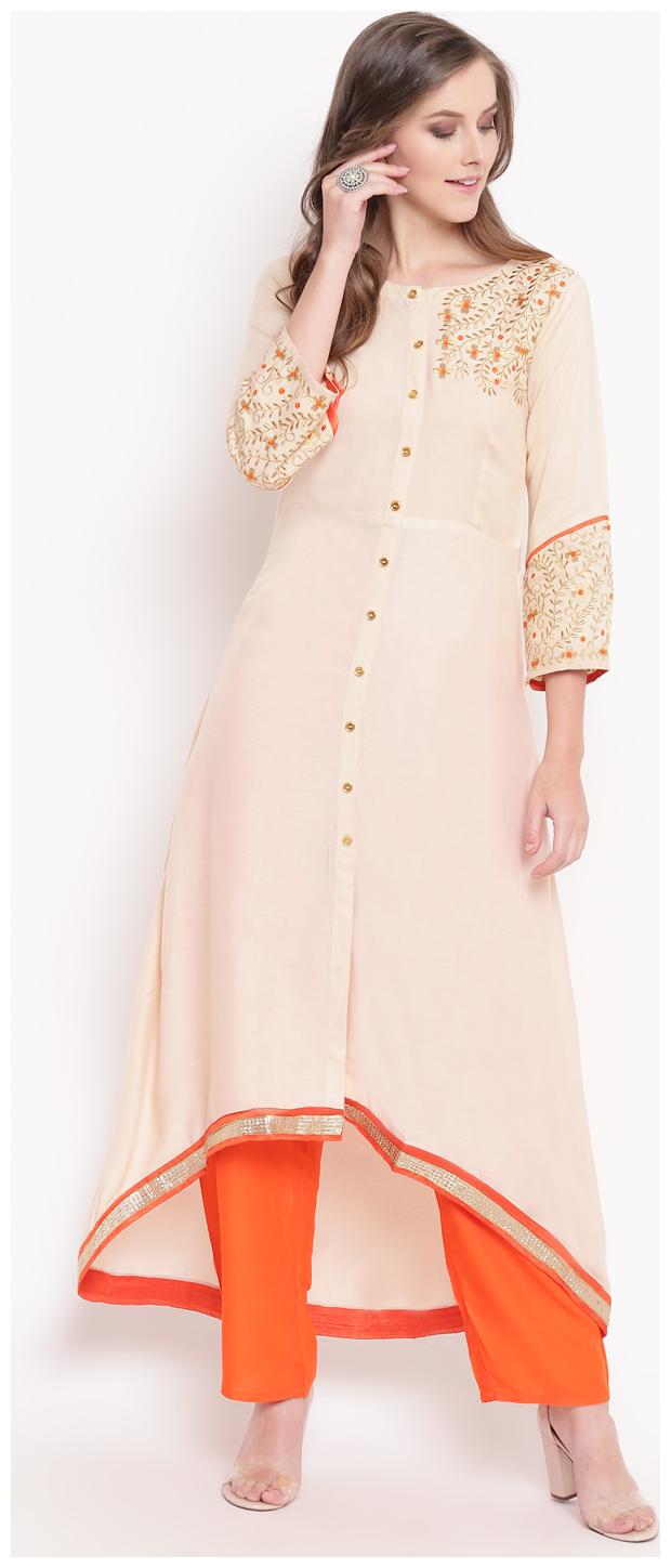 

Stylum Rayon Embroidery Kurta With Pants Beige