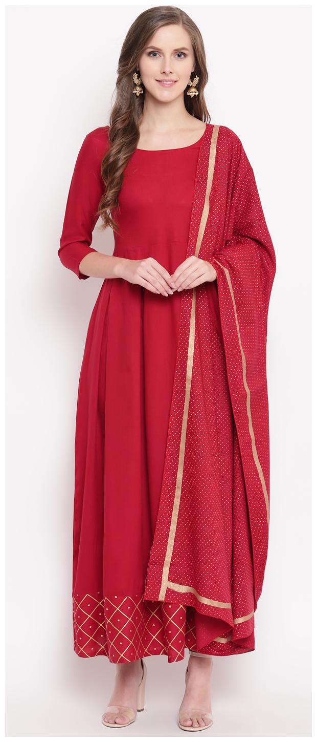 

Stylum Rayon Solid Kurta Dupatta Set Maroon