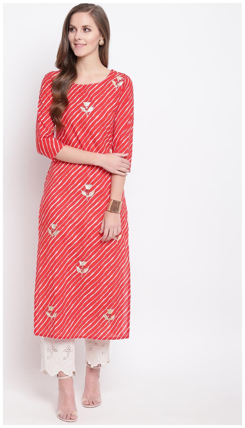 

Stylum Women Red Striped Straight Kurta