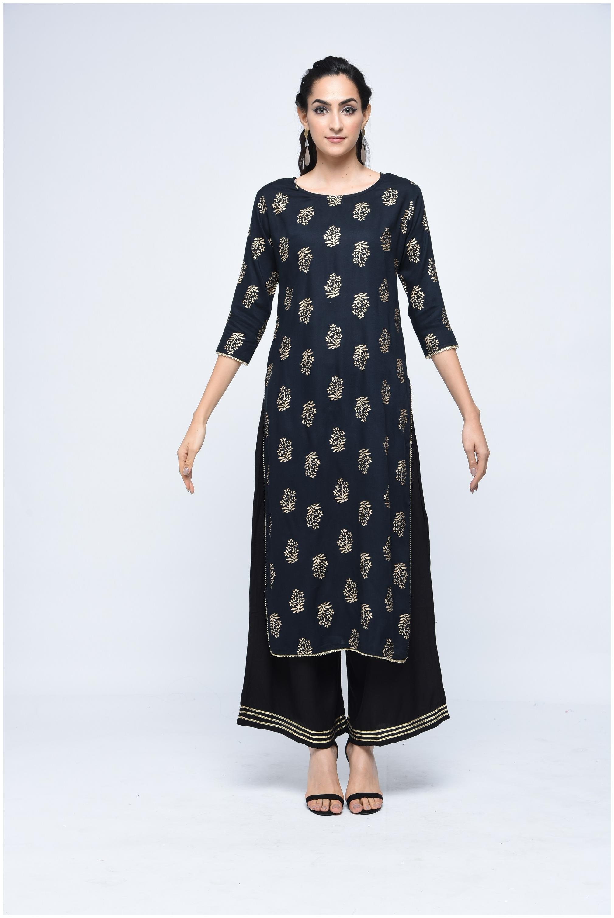 

Stylum Women Black Solid Straight Kurta With Palazzo