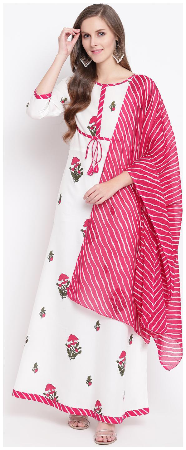 

Stylum Women Rayon Floral Kurta Dupatta Set White