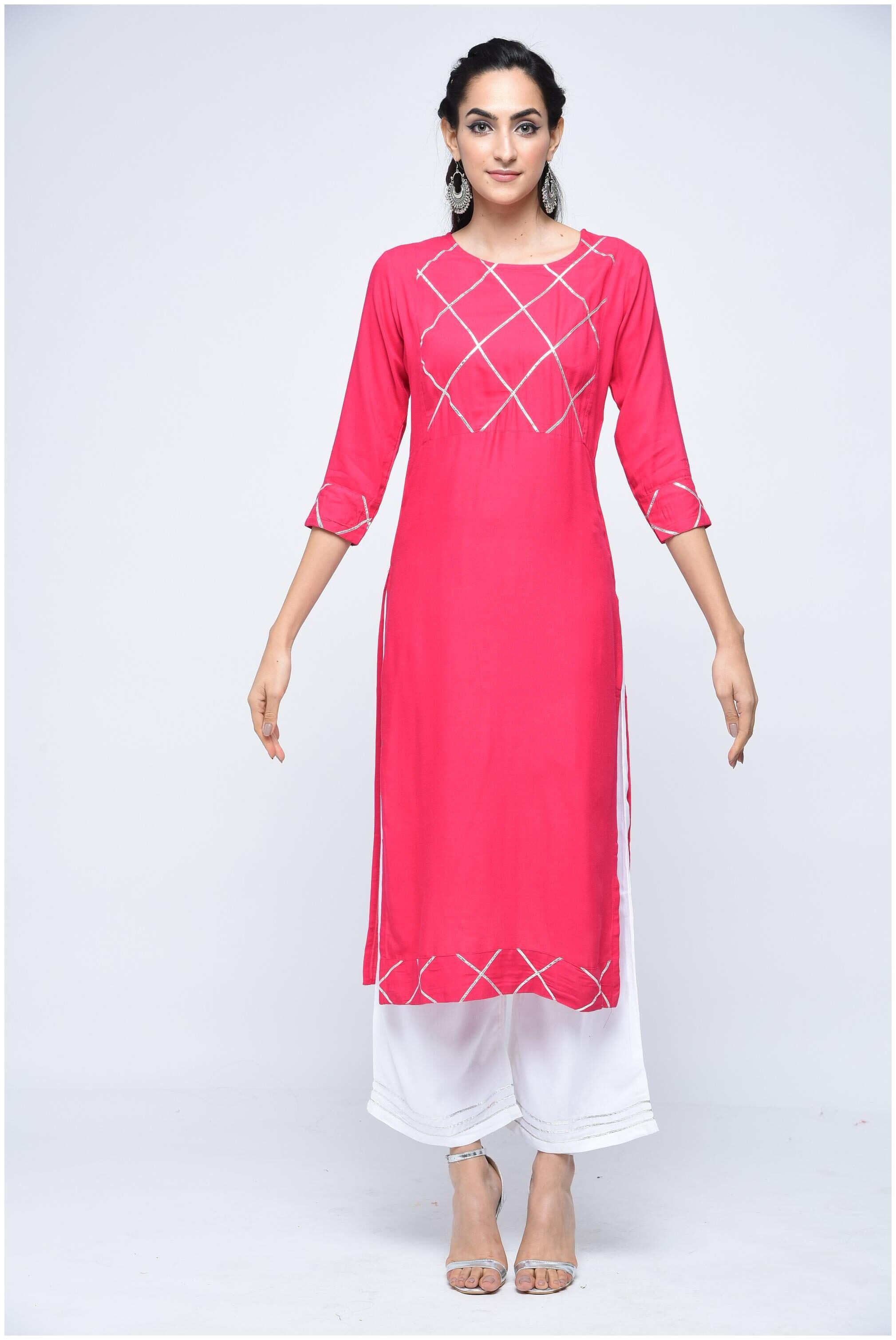 

Stylum Women Pink Solid Straight Kurta With Palazzo