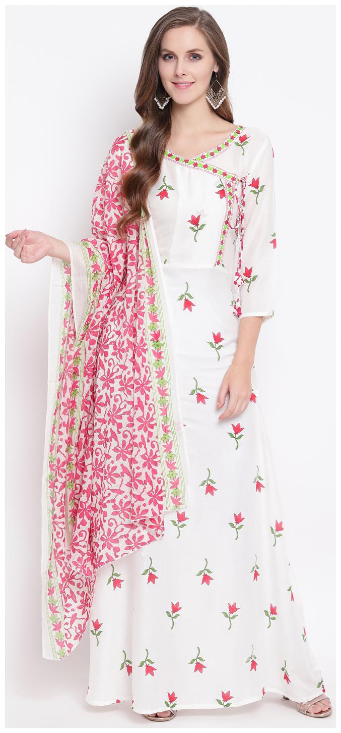 

Stylum Women Rayon Floral Kurta Dupatta Set White