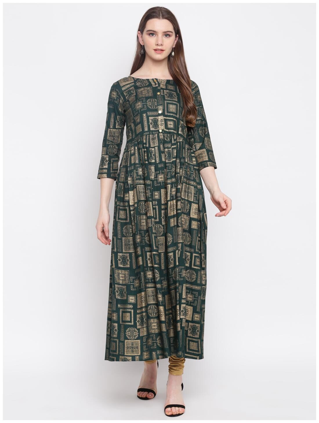 

Stylum Women Green Printed Fit and Flare Kurta
