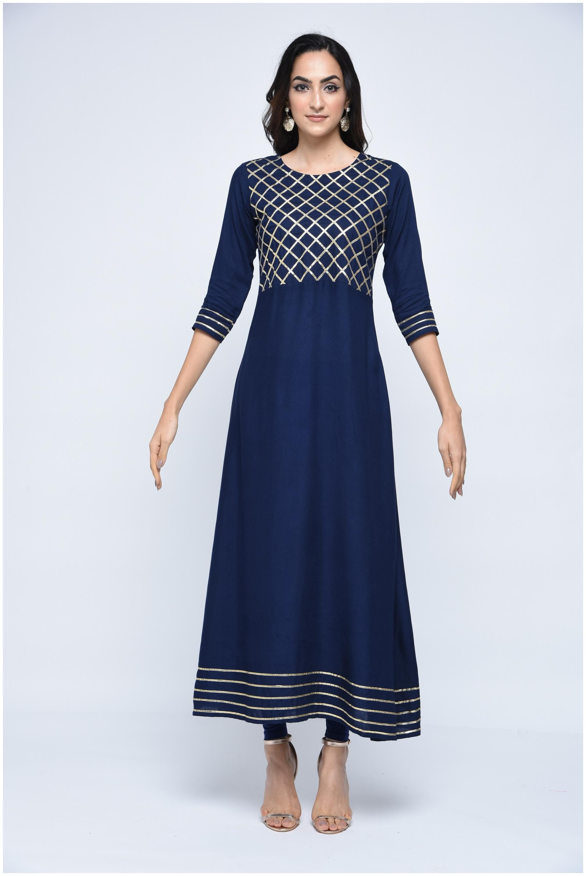 

Stylum Women s Casual A-Line Gota Work Navy Blue Rayon kurti
