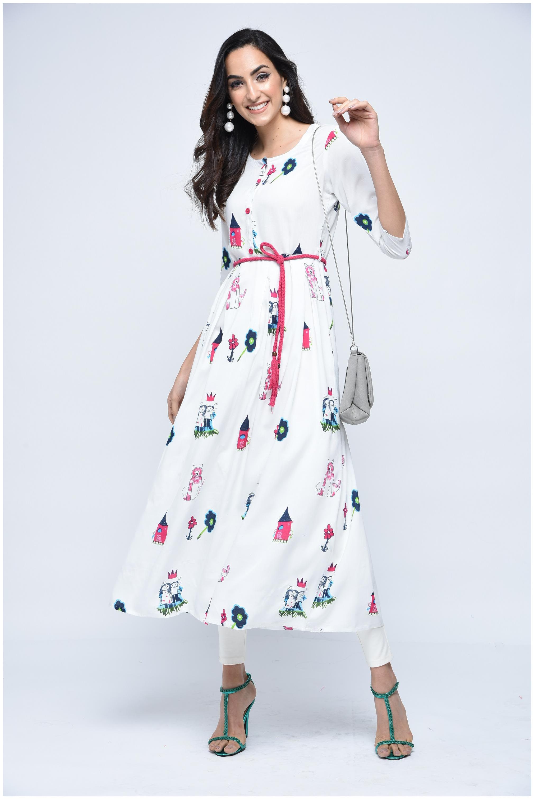 

Stylum Women Rayon Printed A line Kurti - White