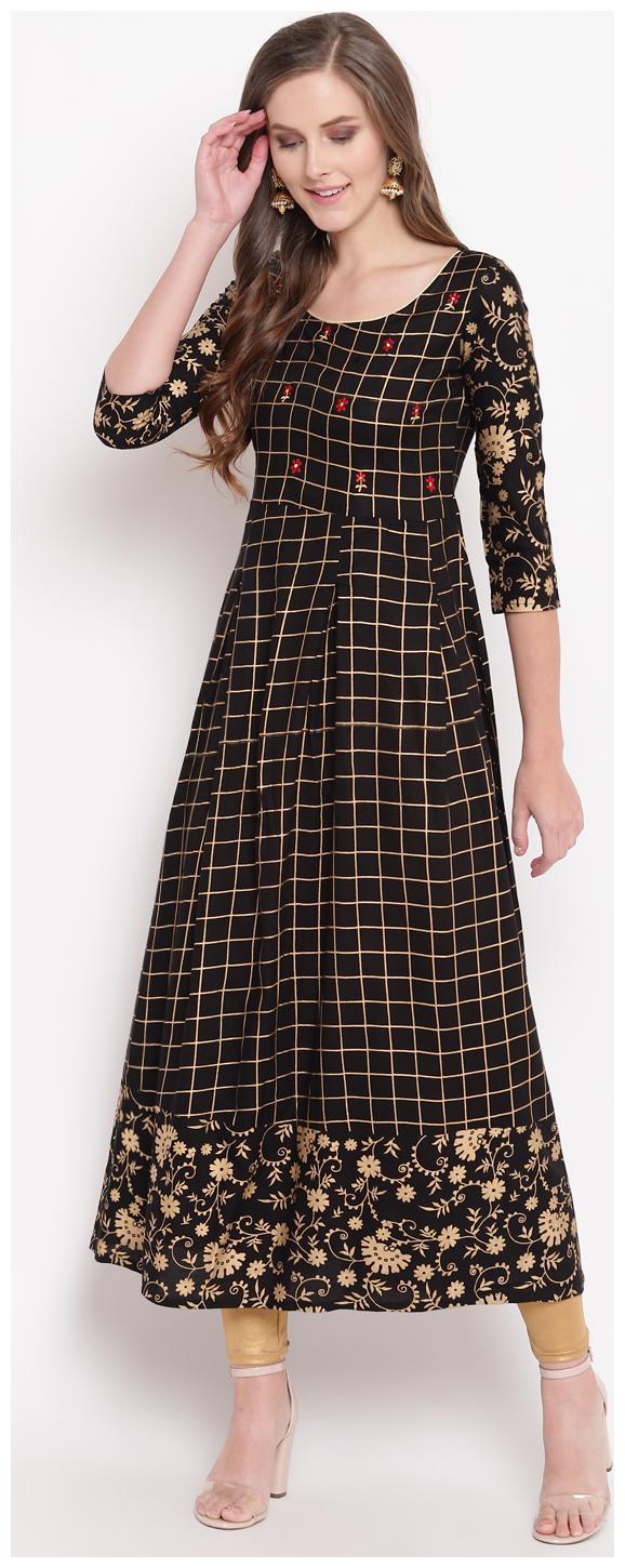 

Stylum Women Black Manual Embroidered Rayon Flared Kurta