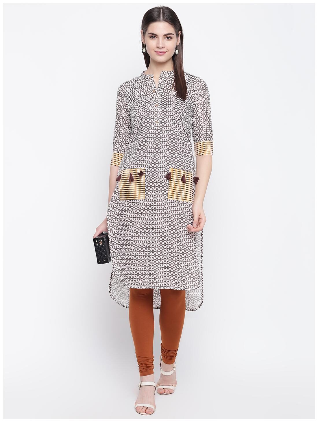 

Stylum Women Beige Grey Geometric Assymetrical Kurta