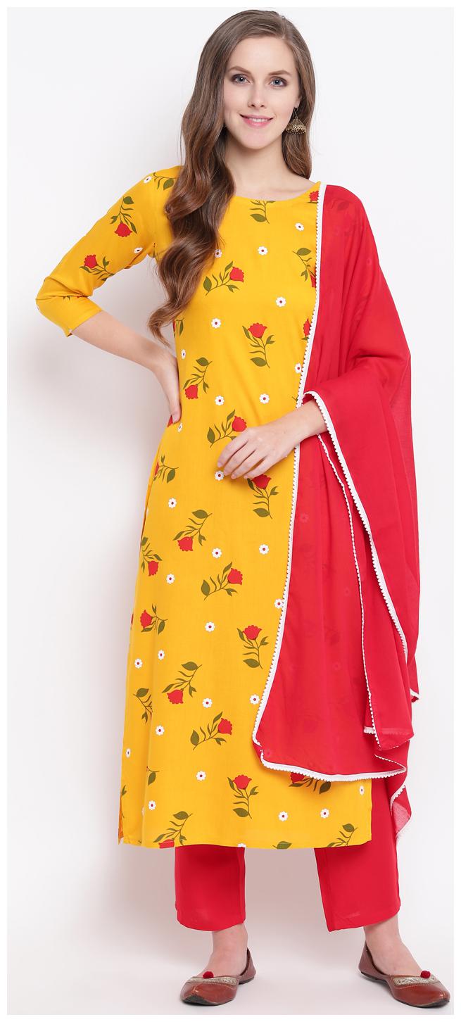 

Stylum Women Rayon Floral Suit Set Yellow