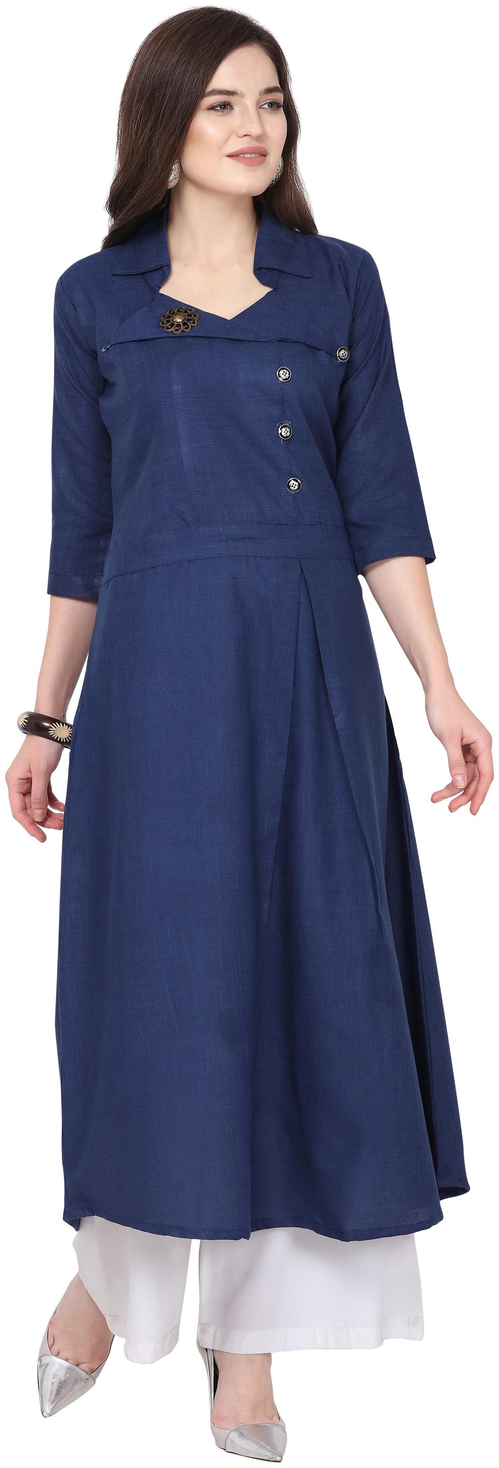 

SUALI Women Blue Solid Fit and Flare Kurta