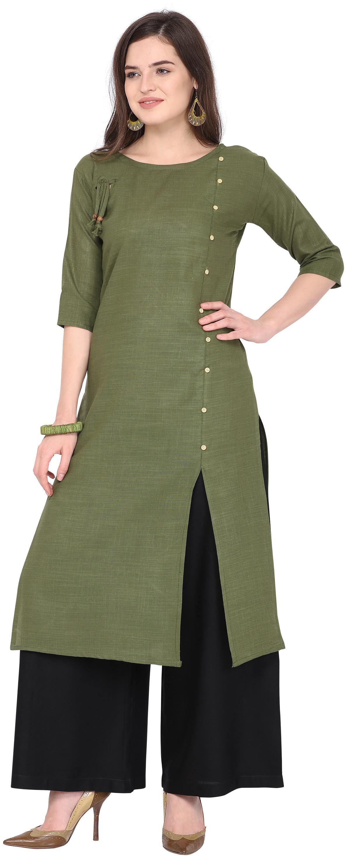 

SUALI Women Green Solid Fit and Flare Kurta