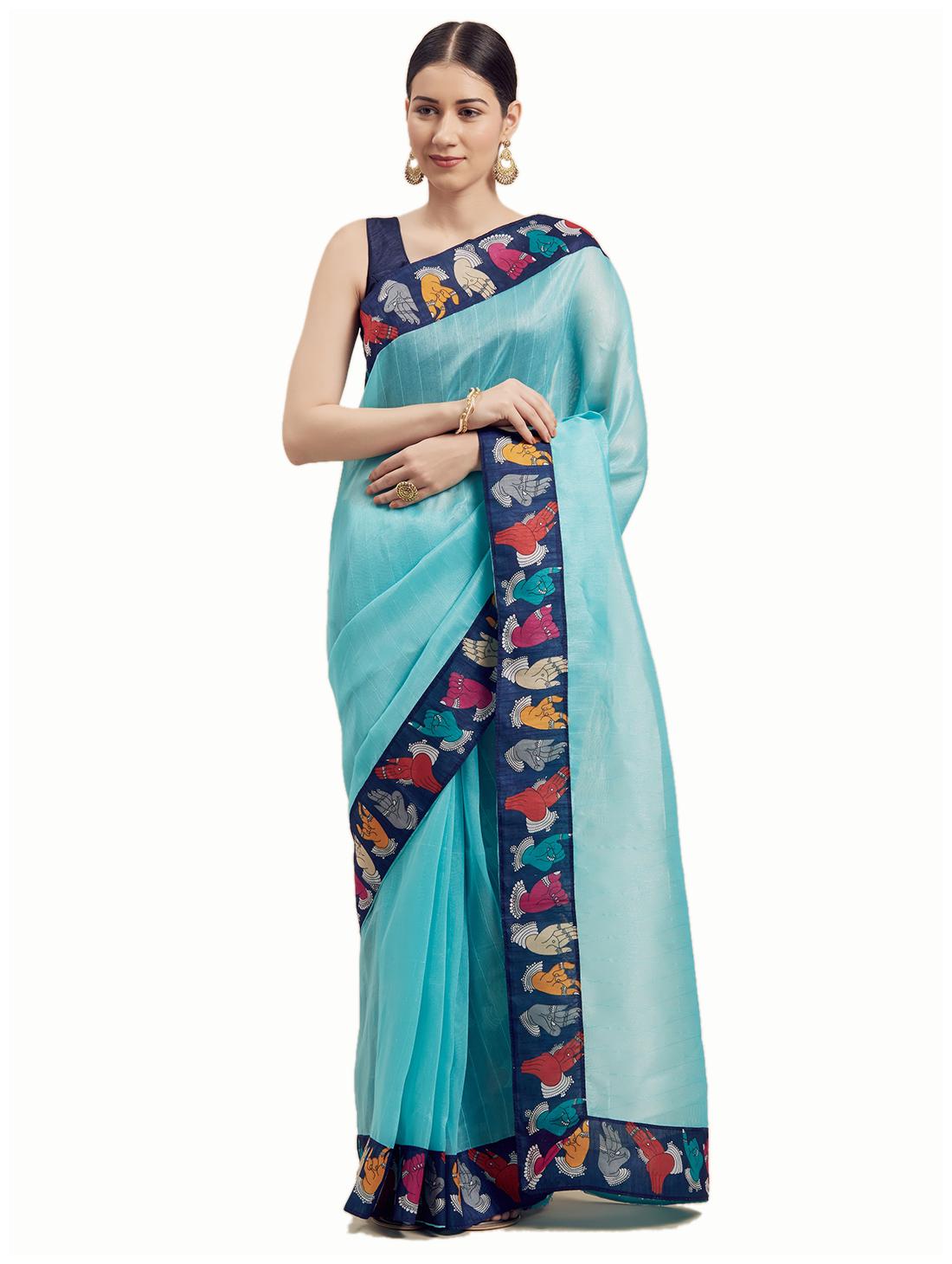 

SUALI Women Silk Solid Saree Turquoise
