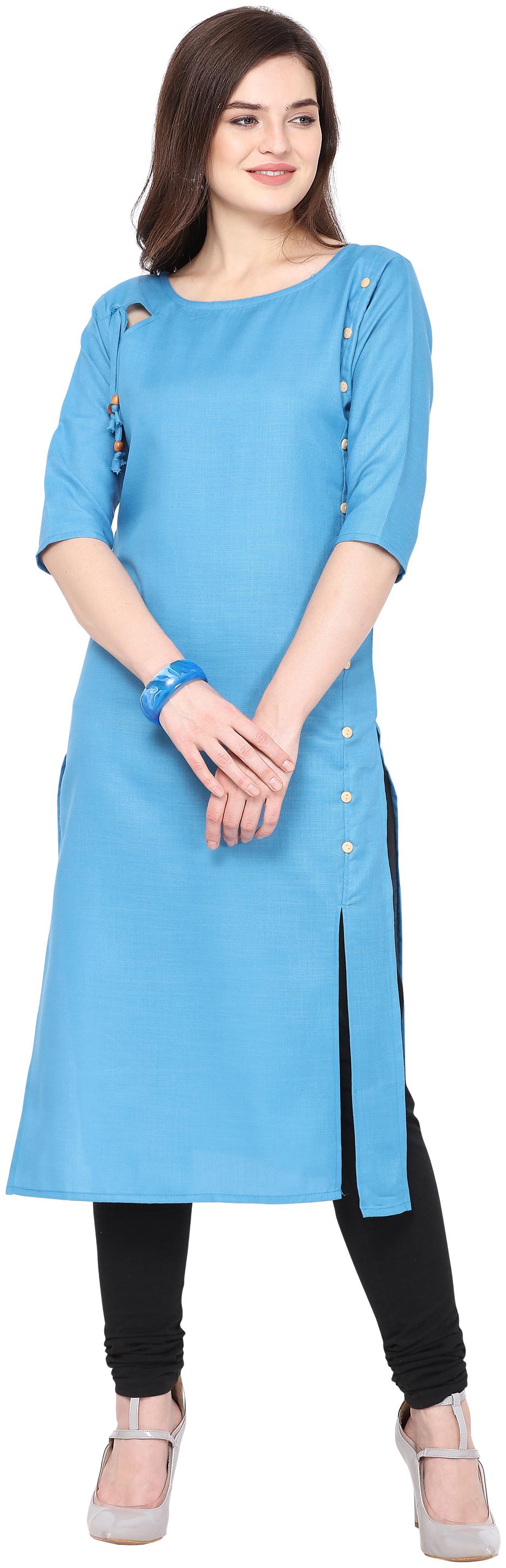 

SUALI Women Blue Solid Fit and Flare Kurta