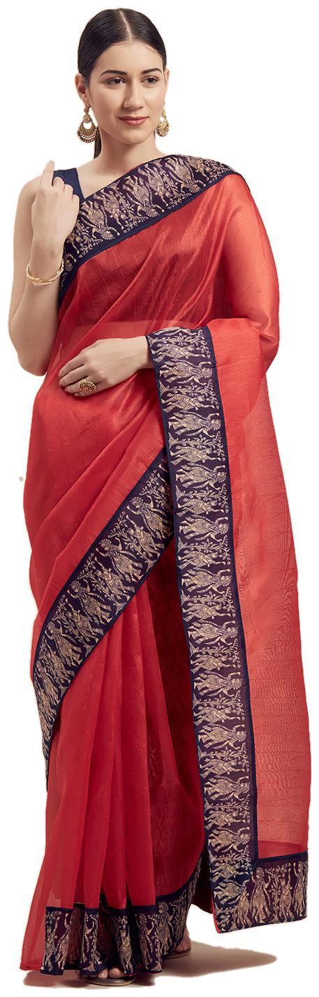 

SUALI Women Silk Solid Saree Red