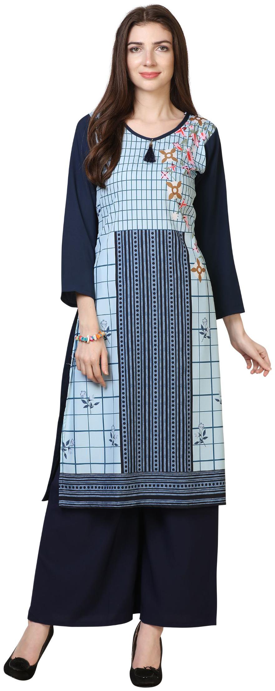 

SUALI Women Blue Printed Fit and Flare Kurta