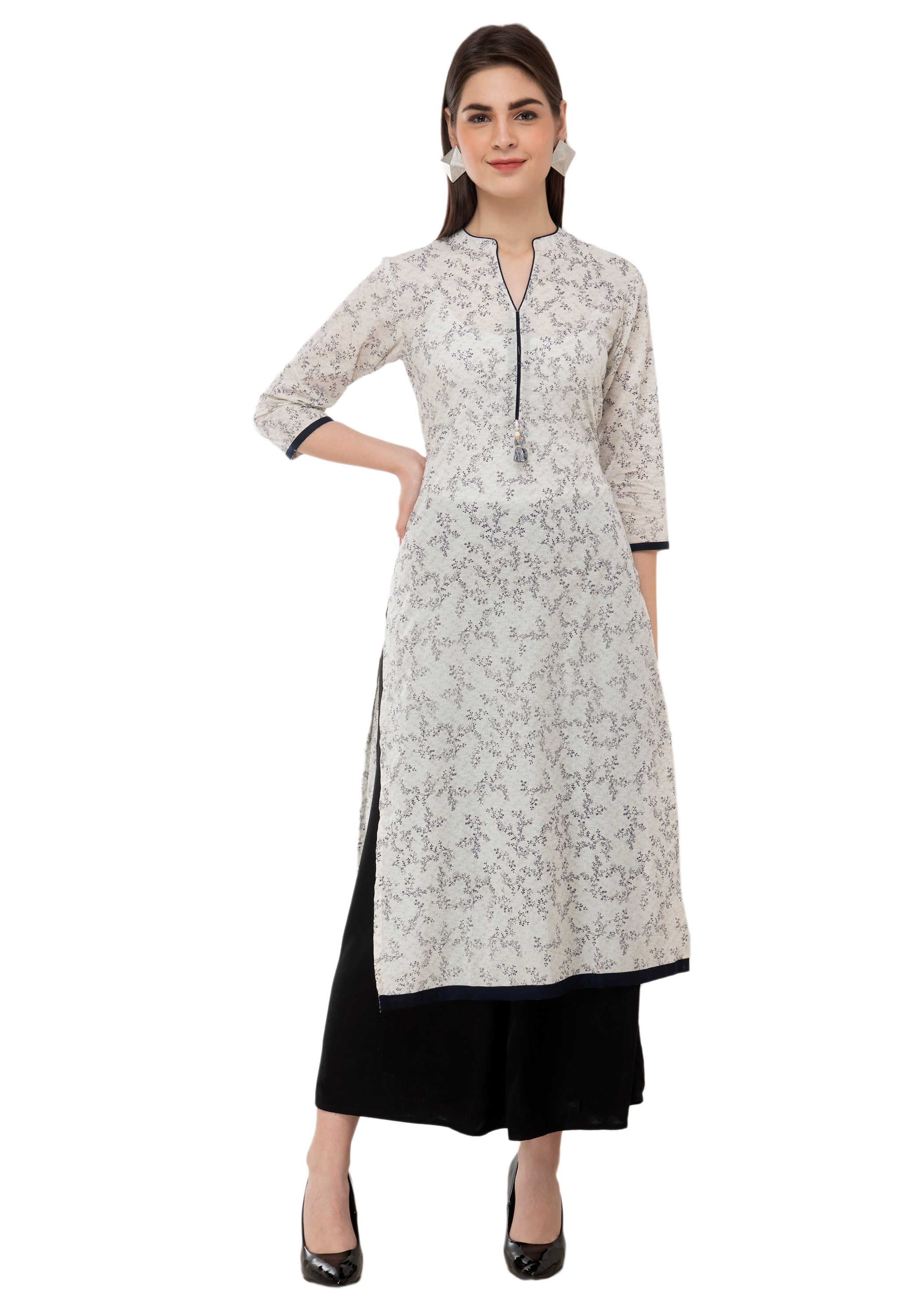 

Suchiilife Women White Floral Straight Kurti