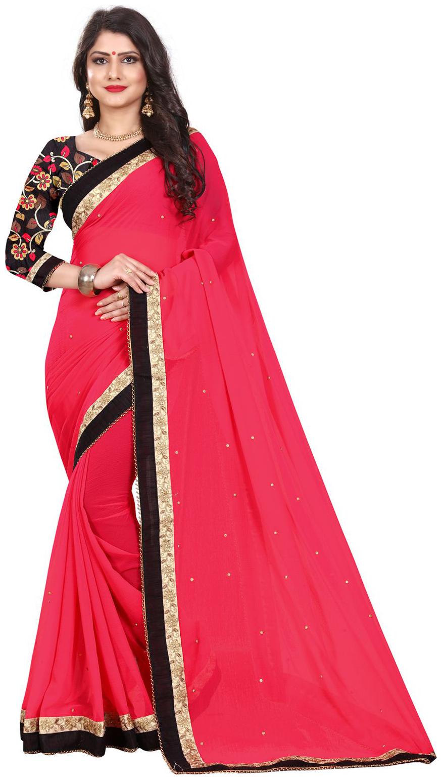 

Sugathari Pink Georgette Embroidered Saree