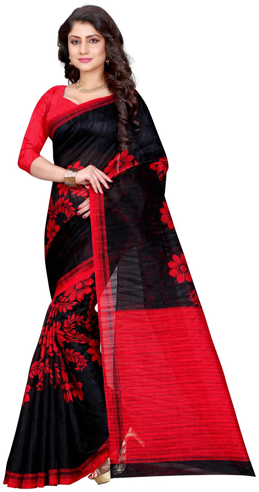 

Sugathari Black and Red Color Bhagalpuri Art Silk Printed Saree