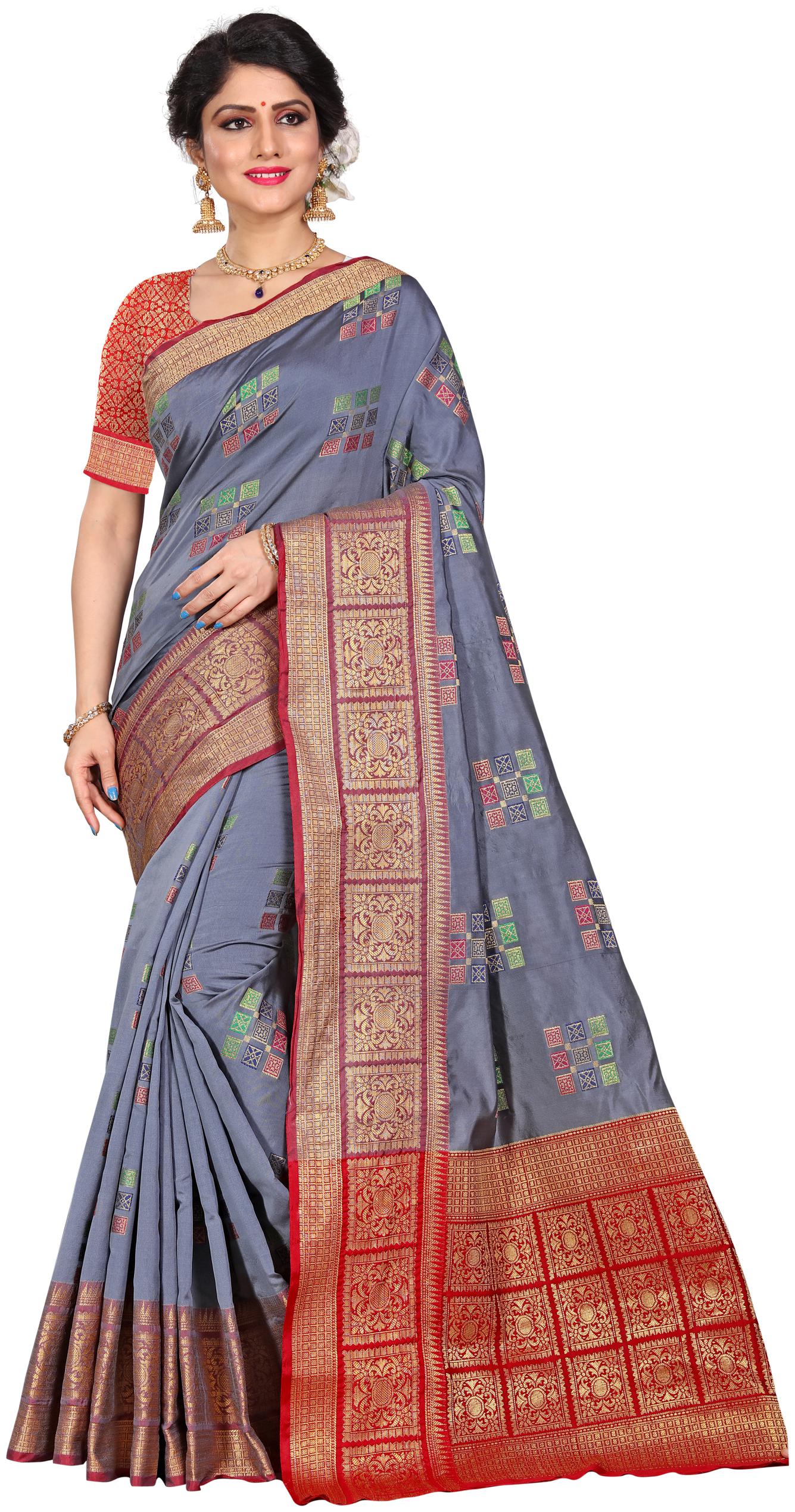 

Sugathari Grey Woven Universal Designer Saree With Blouse With blouse